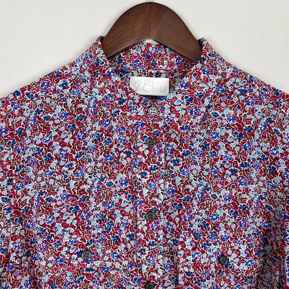 J. Crew Classic Fit 100% Silk Blouse Womens 8 Red Floral‎ Long Sleeve Button Up - Picture 4 of 11